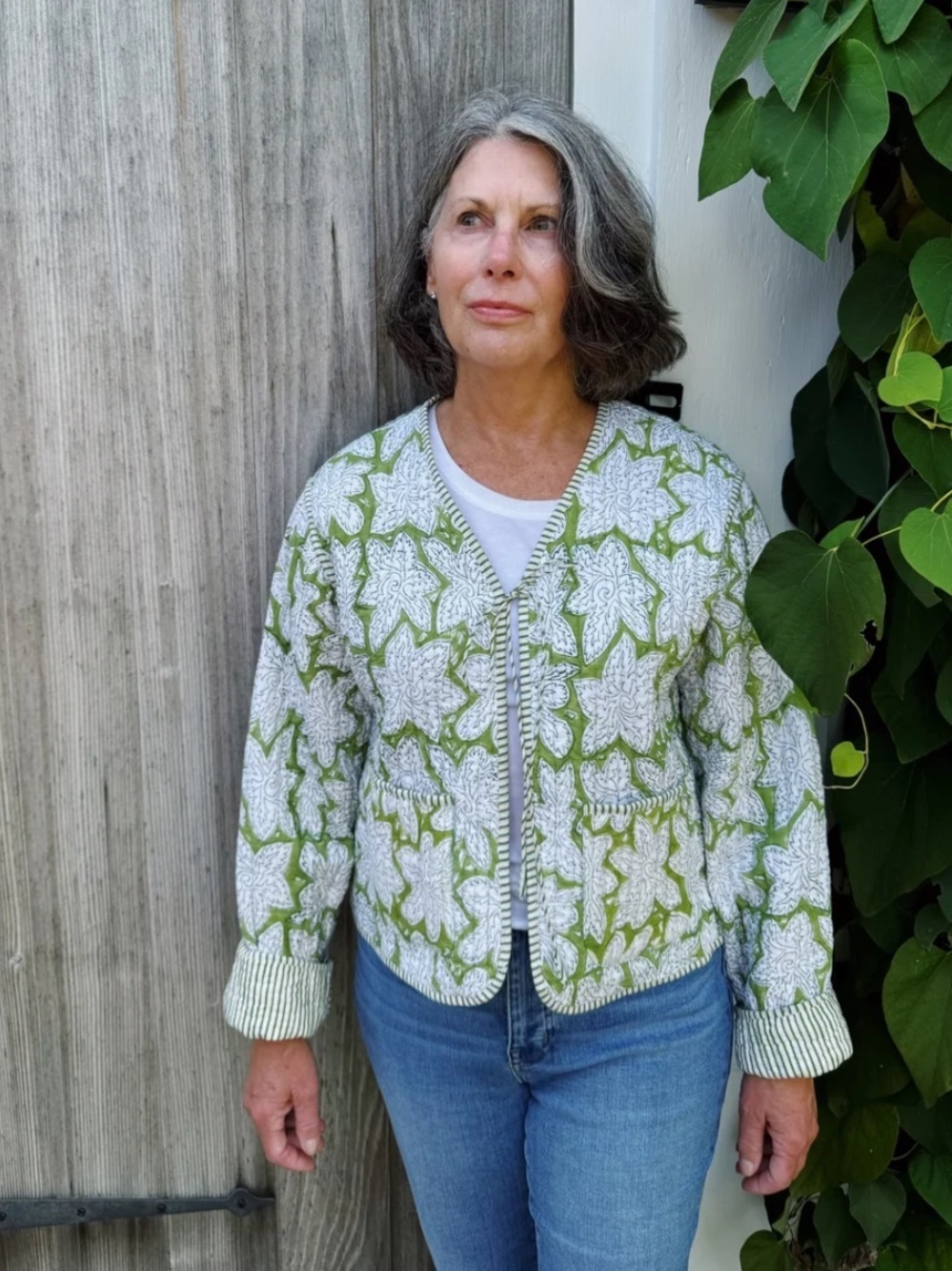 Ella Alden The Margaret Reversible Jacket green white quilted cotton size M